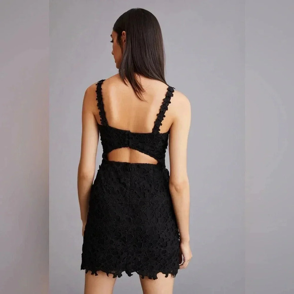 Pankaj & Nidhi Slim Lace Floral Mini Dress, Black, Size Medium - Picture 3 of 7